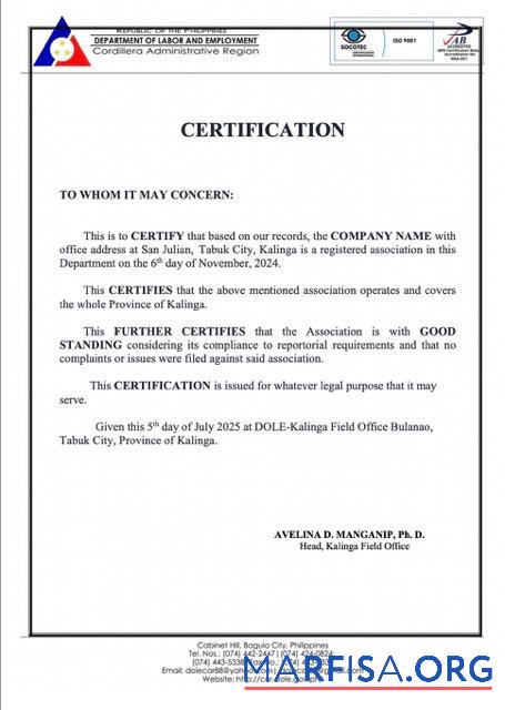 Printable Philippines certificate of good standing Word and PDF template